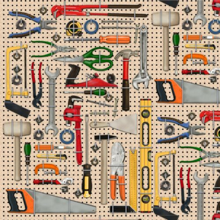 Man Cave Handyman Tools Pegboard 9653-44  Cotton Quilting Fabric