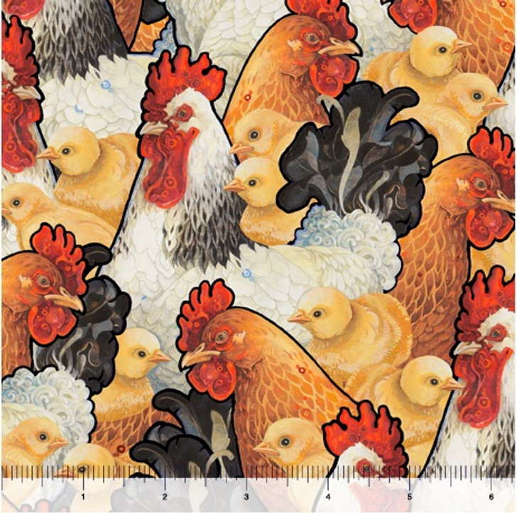 Country Roosters Roosters Hens Chickens Packed 29025 X Cotton Quilting Fabric