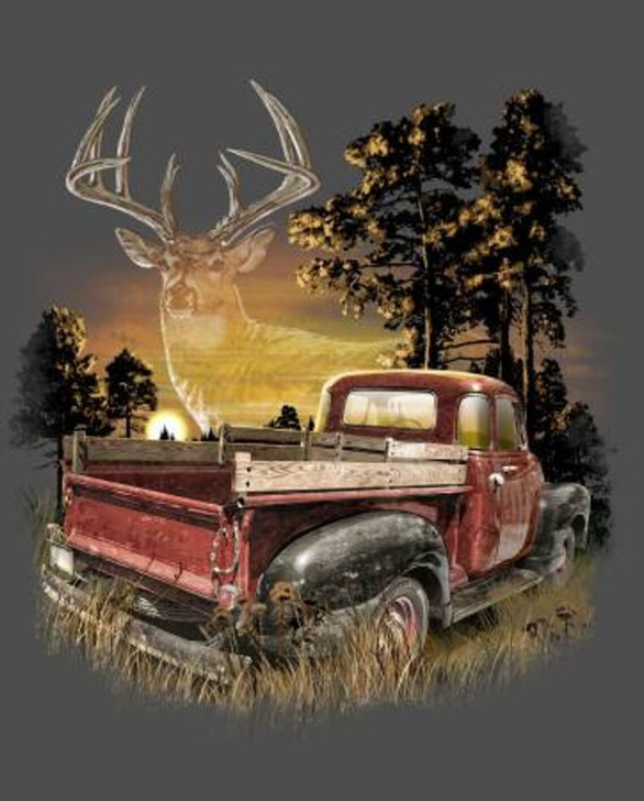 Deer and Red Truck ML32151C1 Cotton Quilting Fabric Panel