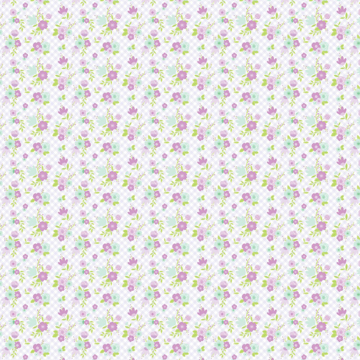 Sarah Kay With Love Gingham Lilac and Flowers DV5061 Cotton Quilting Fabric