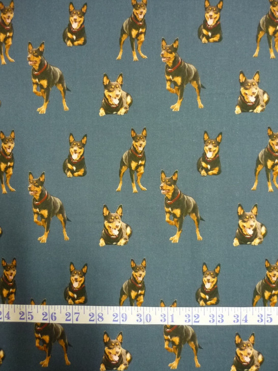 Merino Muster Sheep Dog Kelpie Blue Background Cotton Quilting Fabric