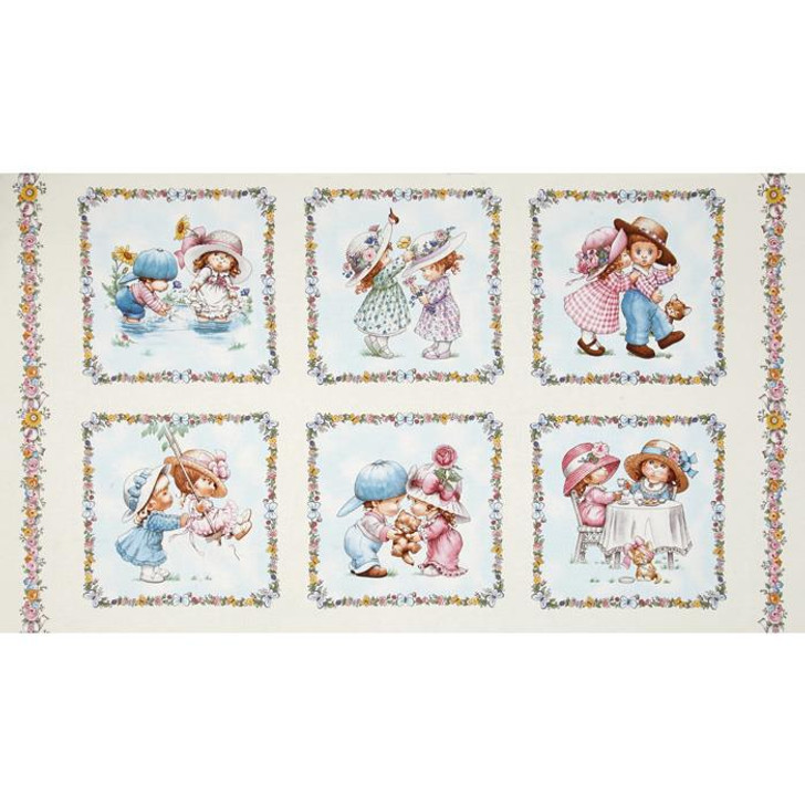 Sunbonnet Emma and Friends Cream Cotton Quilting Fabric Panel