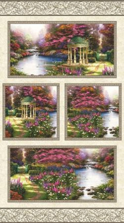 Garden Prayer Floral Thomas Kinkade Cotton Quilting Fabric Panel