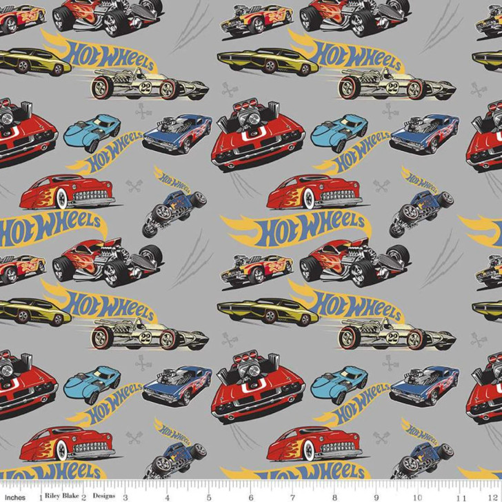 Hot Wheels Classic Cars Toss Grey C11481R-GRAY Cotton Quilting Fabric