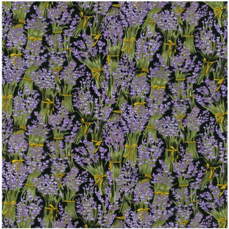 Lavender Flowers Navy Background Cotton Quilting Fabric