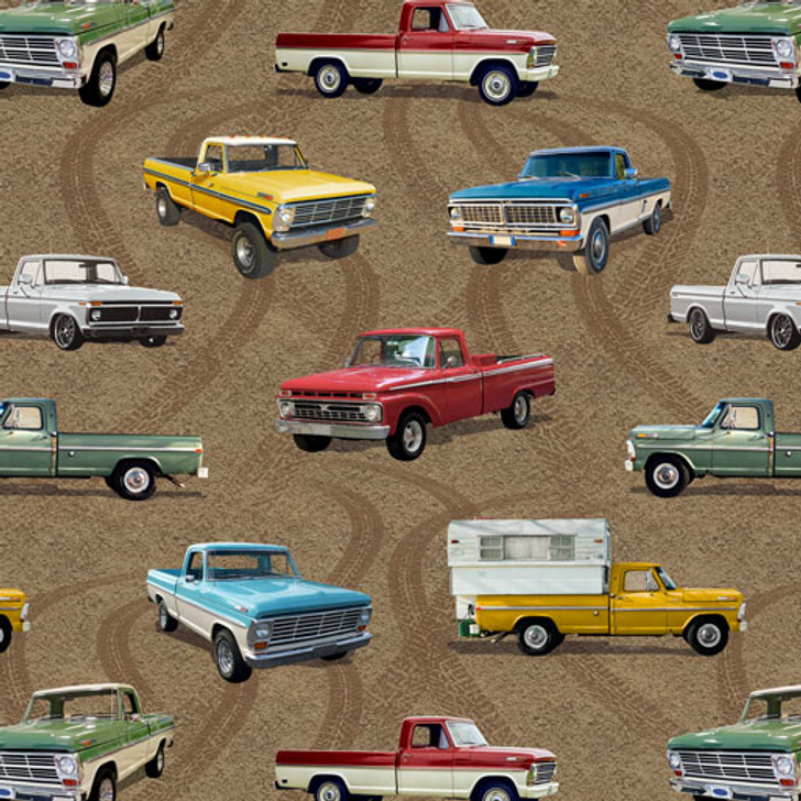 Vintage Vehicles Ford Utes Brown 1043J Cotton Quilting Fabric