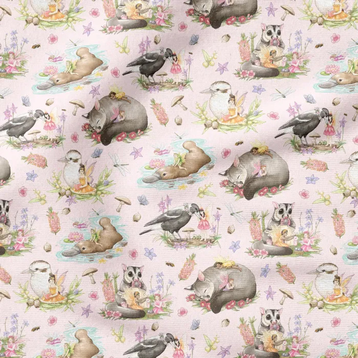 Australian Fairy Friends with Animals Pink DV5604 Cotton Quilting Fabric