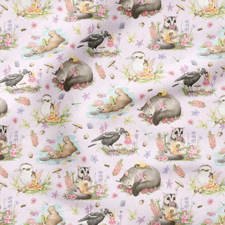 Australian Fairy Friends with Animals Pale Lilac DV5605 Cotton Quilting Fabric