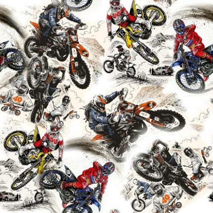 Motorbikes Dirtbike Roost Motorcycles 1060/773A Cotton Quilting Fabric