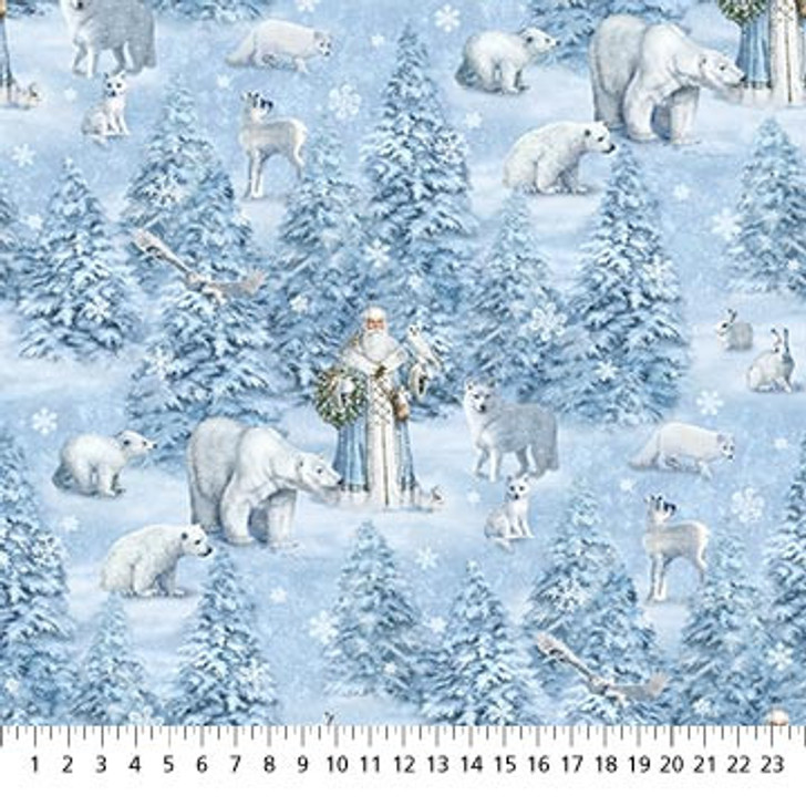 Father Christmas and Animals Blue 24692-44 Cotton Quilting Fabric