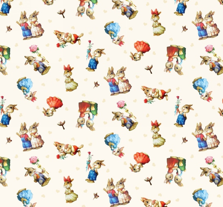 Bunnies I Love You Bunnies Tossed 27002E-CREAM Cotton Quilting Fabric