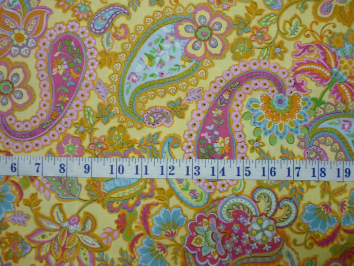 Soleil Yellow Large Paisley Cotton Quilting Fabric 1/2 YARD