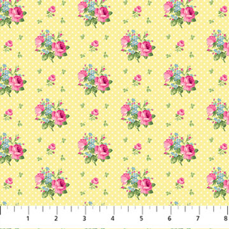 Tea for Two Small Roses Multi Yellow Background 24898-52 Cotton Quilting Fabric