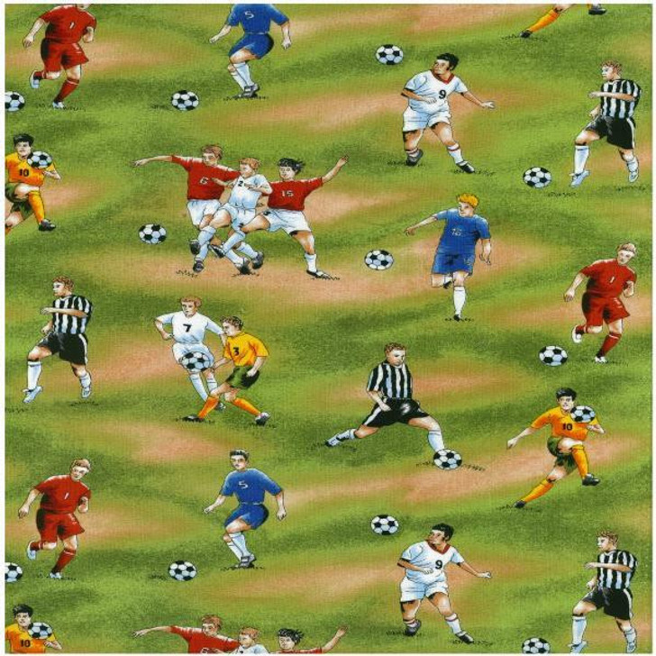 Football Soccer Fever Players Cotton Quilting Fabric