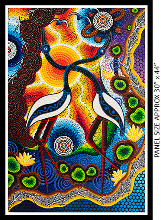 Aboriginal Art Spirit of the Bush 2 Jabiru Dreaming Cotton Quilting Fabric Panel