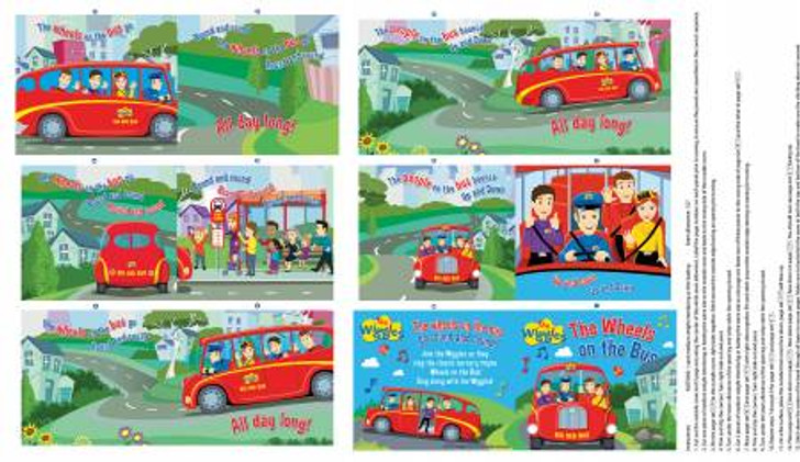 The Wiggles Ready Steady Wiggle Wiggles On The Bus Cotton Quilting Fabric Book Panel