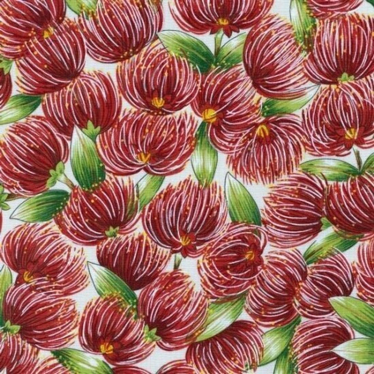 Pohutukawa Cream New Zealand Kiwi Floral Blossom Cotton Quilting Fabric