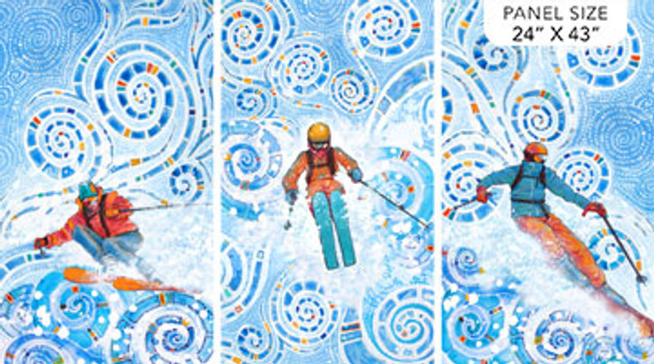 Freestyle Skiing Skiers Triptic Blue Multi 24868-44 Cotton Quilting Fabric Panel