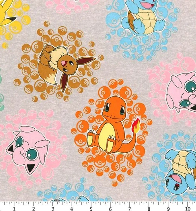 Pokemon Pokeball Portraits Grey AOQ7483712 Cotton Quilting Fabric