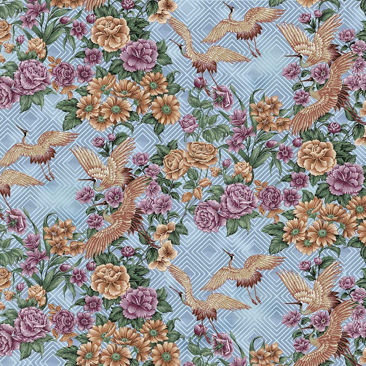 Japanese Elegance Cranes and Flowers 10400-X Cotton Quilting Fabric