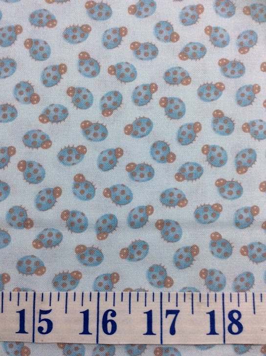 Forest Friends Lady Birds Lady Bugs Blue Cotton Quilting Fabric 1/2 YARD