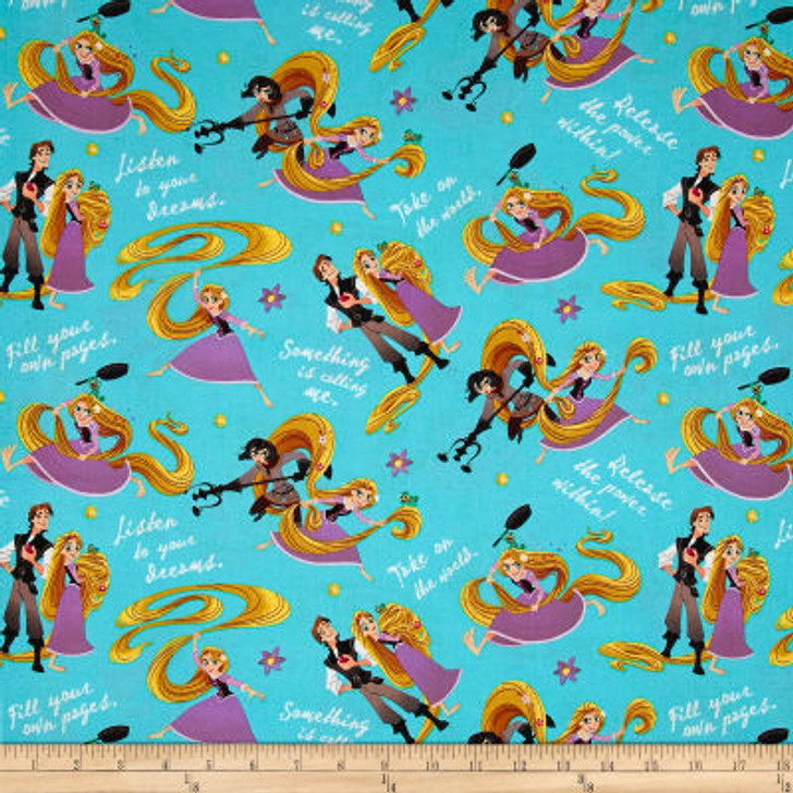 Disney Princess Rapunzel and Friends Teal Cotton Quilting Fabric