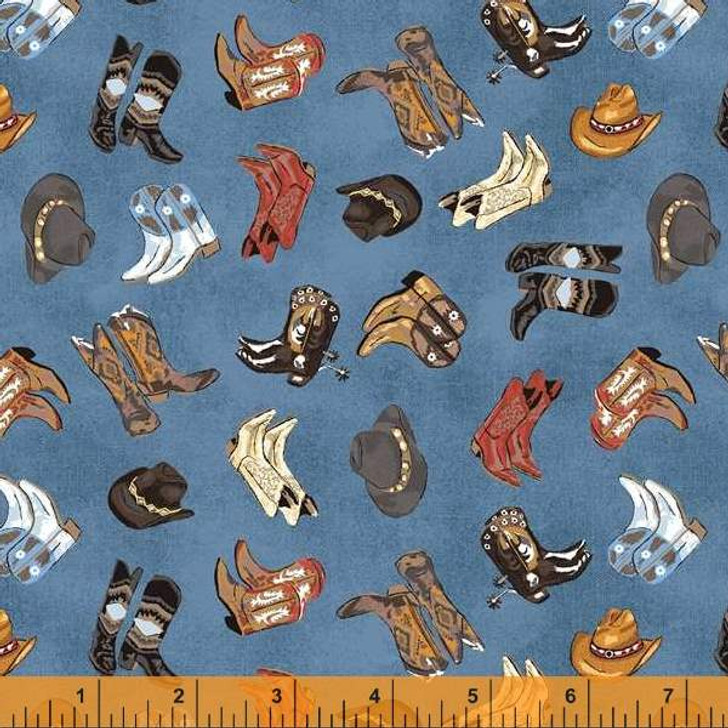 Sundance Cowboy Ranch Wear Boots Hats Denim 53110-6 Cotton Quilting Fabric