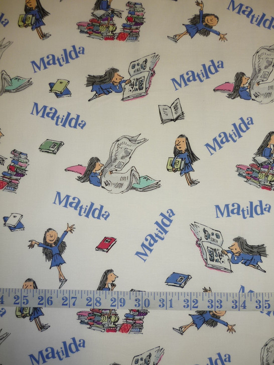 Matilda Roald Dahl Main White Cotton Quilting Fabric
