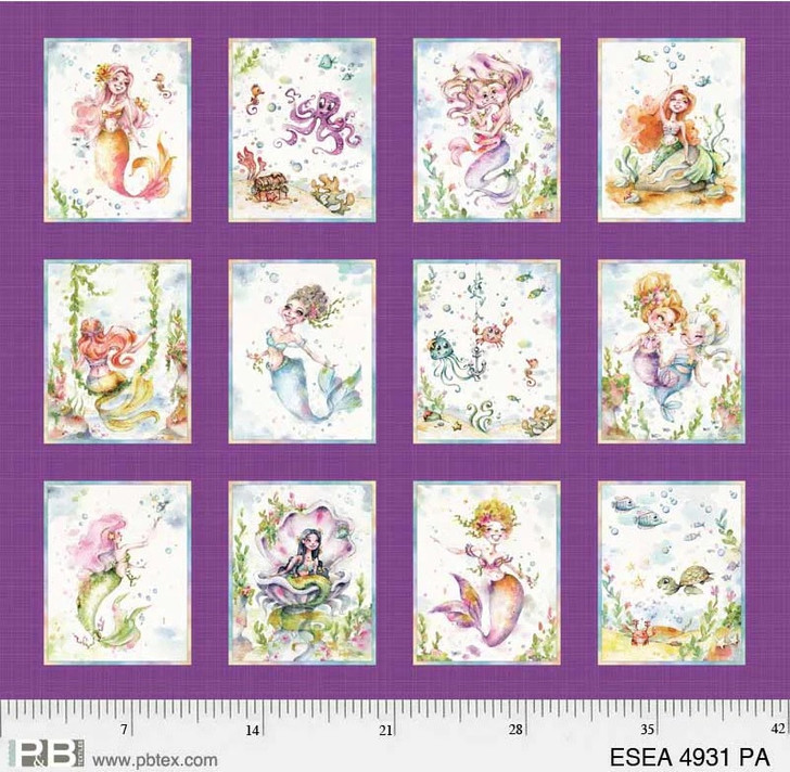 Enchanted Seas Mermaids ESEA04931-PA Cotton quilting Fabric Block Panel