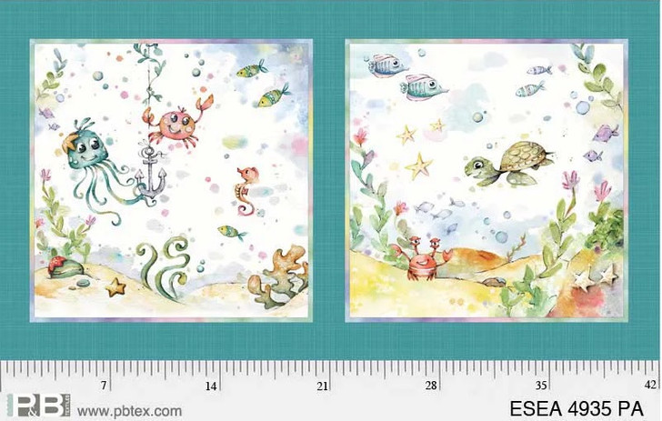 Enchanted Seas Turtles Fish ESEA04935-PA Cotton Quilting Fabric Pillow Panel