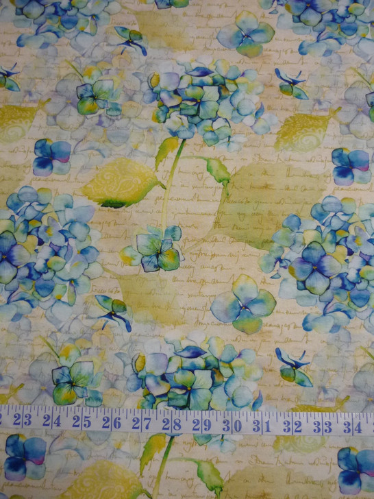 Leah Collection Hydrangea and Text Cotton Quilting Fabric