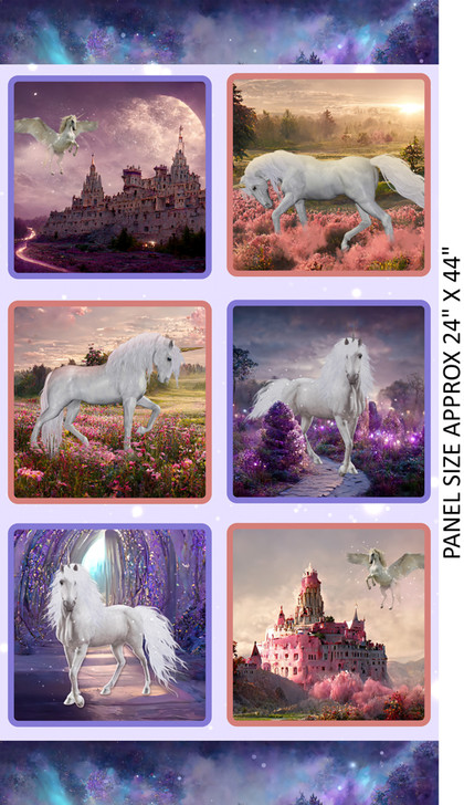 Unicorns Castles Forests Milvale 2095A Cotton quilting Fabric Block Panel