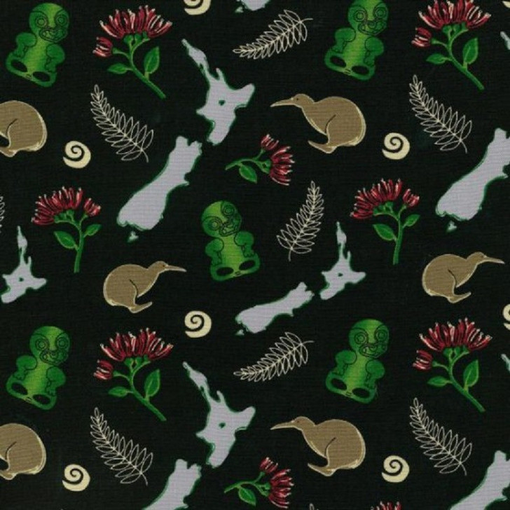 New Zealand Kiwi Icons Tiki Fern Black Background