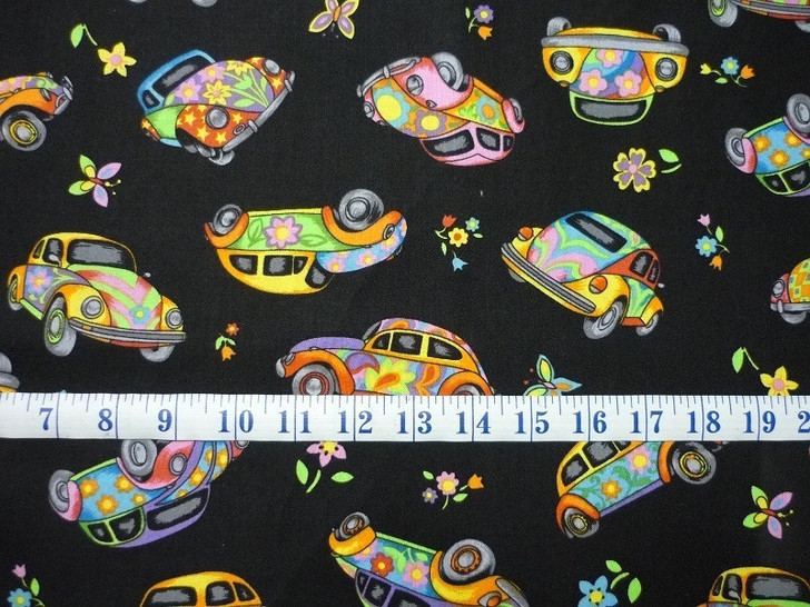 VW Beetle Herbie The Love Bug Hippy Retro Car Cotton Quilting Fabric