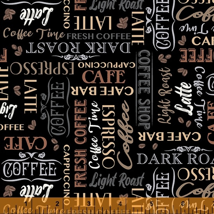 Coffee Connoisseur Coffee Lingo Black 53064-4 Cotton Quilting Fabric