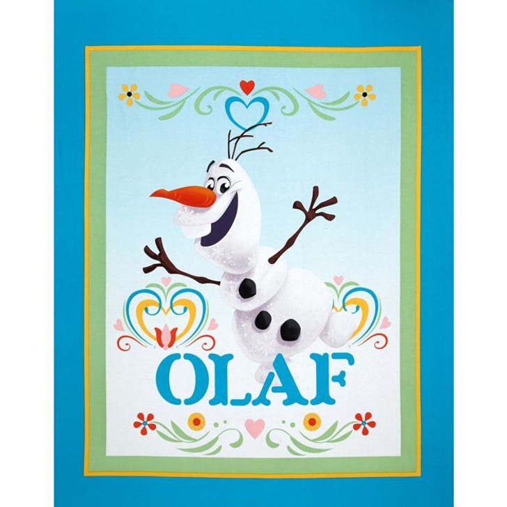 Disney Frozen Dancing Olaf Turquoise Cotton Quilting Fabric Panel
