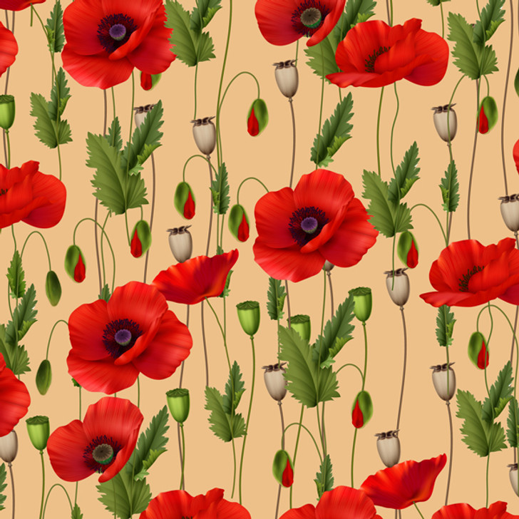 ANZAC Remembering II Poppies Beige Background 3095E Cotton Quilting Fabric