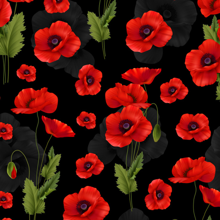 ANZAC Remembering II Poppies Black Background 3095F Cotton Quilting Fabric