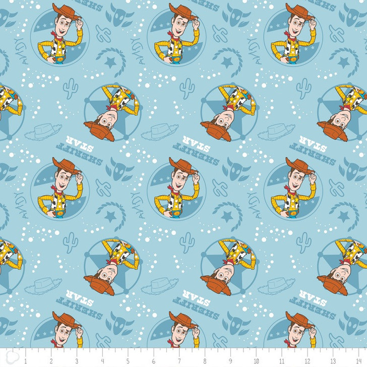 Disney Toy Story Woody Light Blue Background Cotton Quilting Fabric