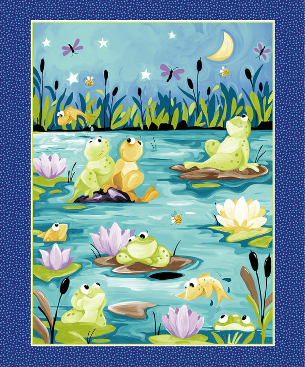 Susybee Pauls Pond Frogs and Lily Pads Navy  SB20405-780 Cotton Quilting Fabric Panel