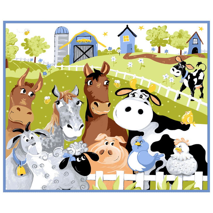 Susybee Barnyard Blues Farm Animals SB20417-760 Cotton Quilting Fabric Playmat Panel