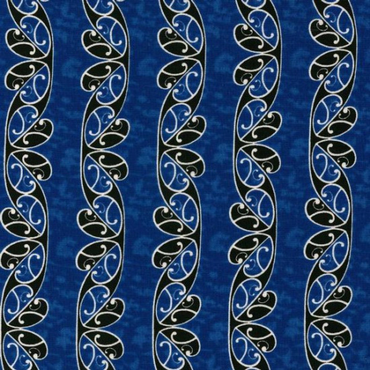New Zealand Koru Maori Blue Cotton Quilting Fabric