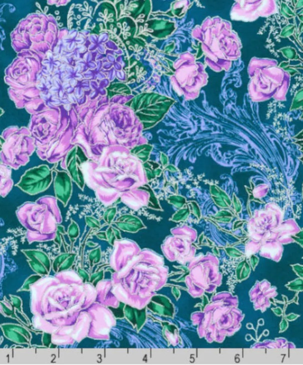 Mystic Moon Floral Teal Silver Metallic Highlights SRKM21635213 Cotton Quilting Fabric