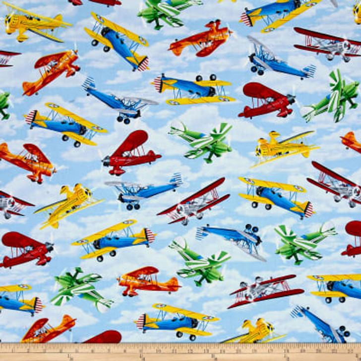 Planes Bi Planes Retro Timeless Treasures Cotton Quilting Fabric 1/2 YARD