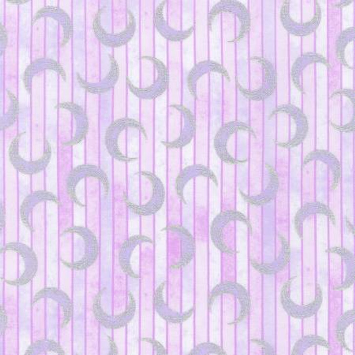 Mystic Moon Stripes Peony Silver Metallic Highlights SRKM21637226 Cotton Quilting Fabric