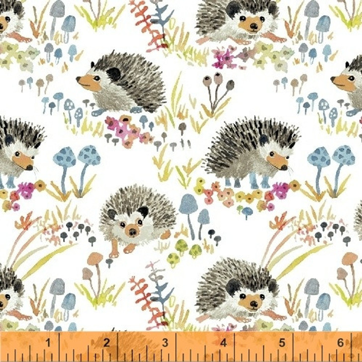 Enchanted Forest Hedgehogs White Background Cotton Quilting Fabric
