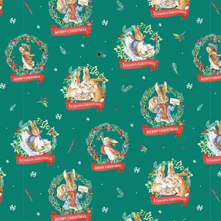 Peter Rabbit Hoppy Holidays Christmas Greetings 3262C-02 Cotton Quilting Fabric