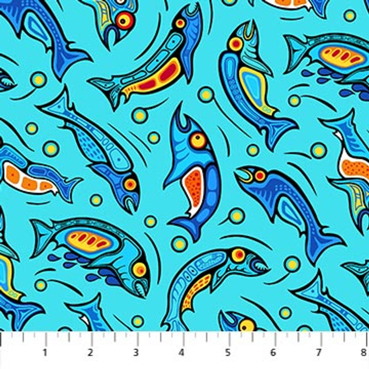 Healing Waters Fish Toss Turquoise Multi 24727-64 Cotton Quilting Fabric