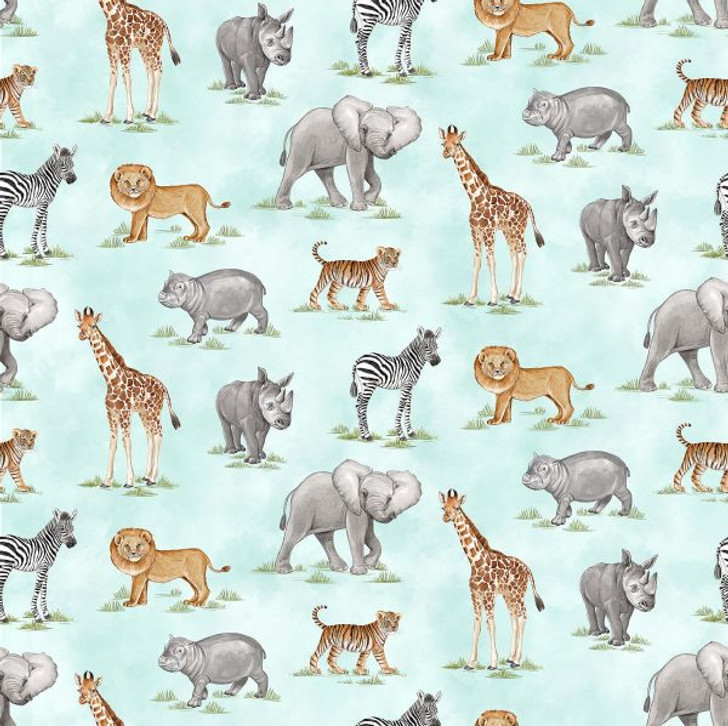 Baby Safari African Animals Turquoise Multi DP24672-63 Cotton Quilting Fabric