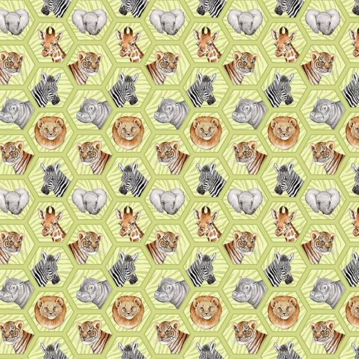 Baby Safari African Animals Hexie Animals Small Green 24674-73 Cotton Quilting Fabric